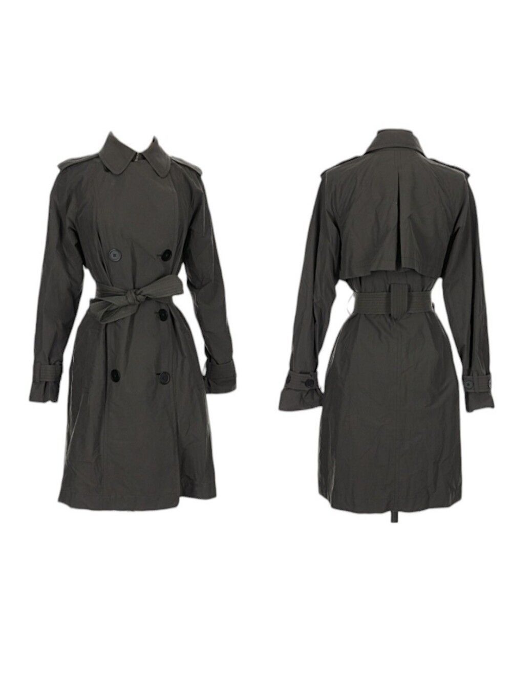 Theory Trench Coat Charcoal Grey Double Breasted Cotton Blend Size XS